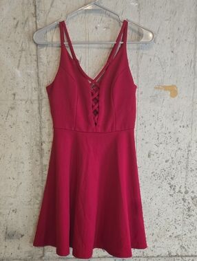 Speechless Red Lace-Up V-Neck Fit & Flare Mini Dress